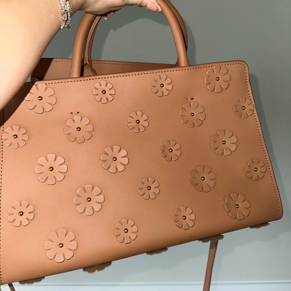 Floral Embellished Tan Handbag - Picture 2 of 7